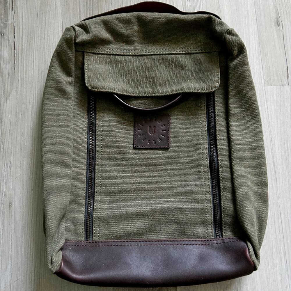 RARE LinkSoul Golf Club OliveGreen Canvas & Brown Leather Shoe Bag Carrying Case